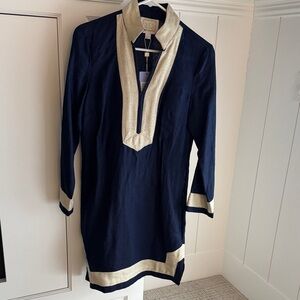 Sail to Sable Midnight Blue Dress with Metallic Gold Accents